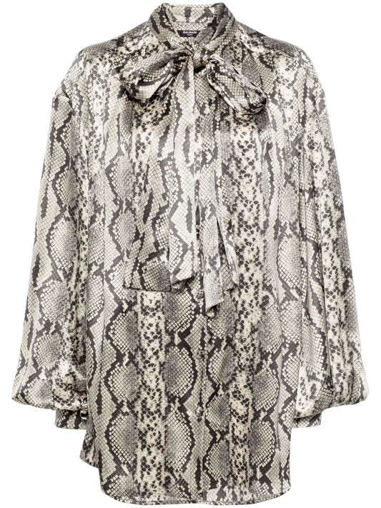 Snakeskin-Print Silk Blouse