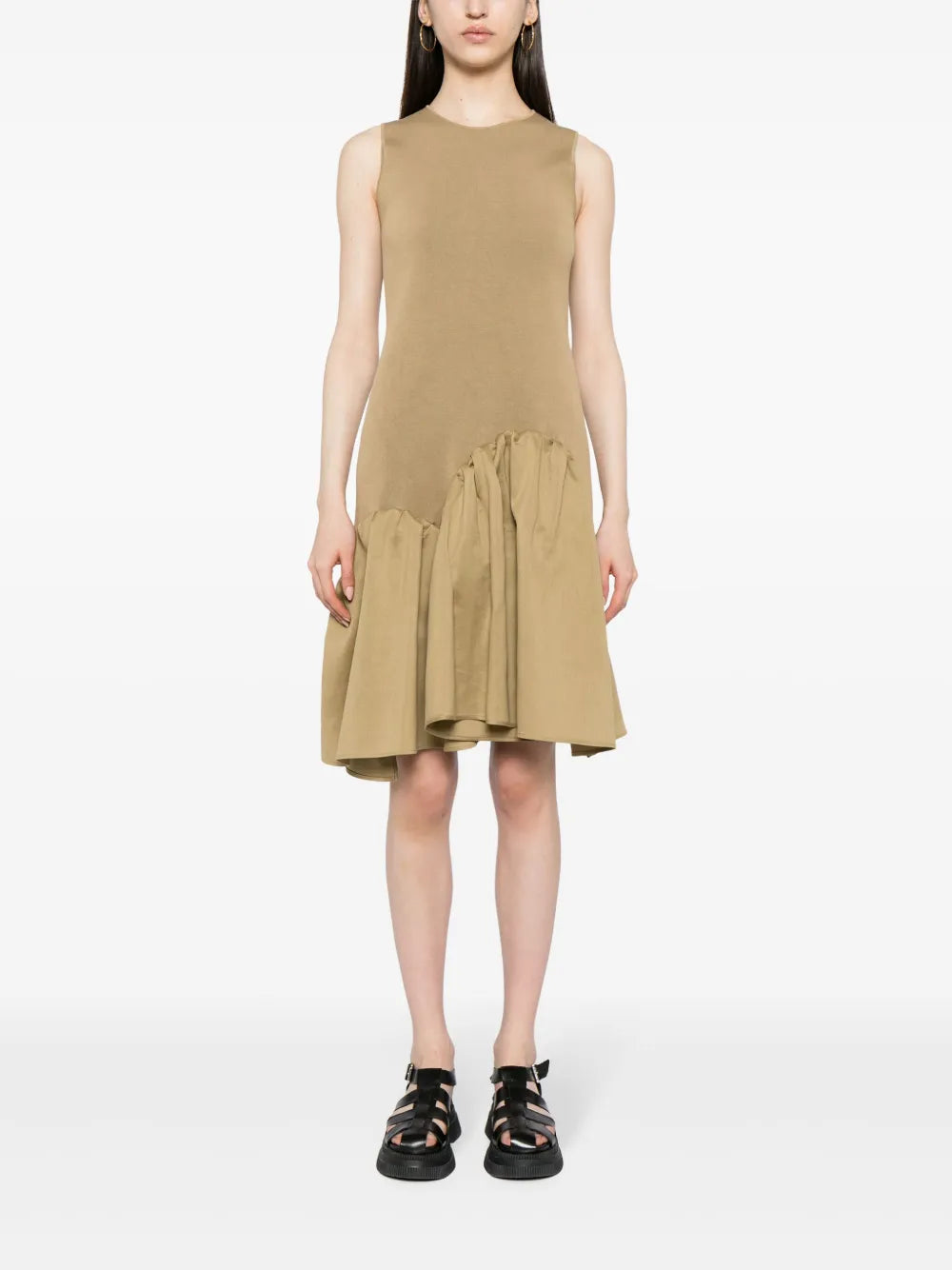 Asymmetric Patchwork Cotton Midi Dress