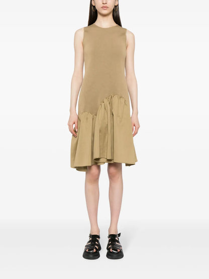 Asymmetric Patchwork Cotton Midi Dress