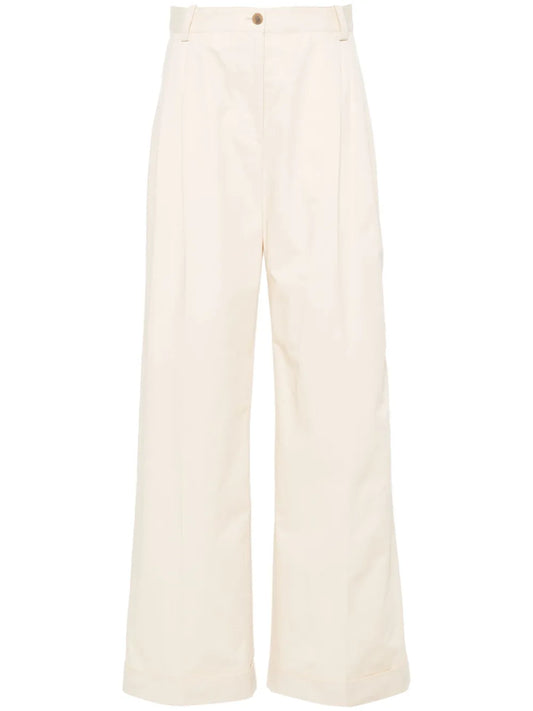 Logo-Embroidered Pleated Straight Trousers