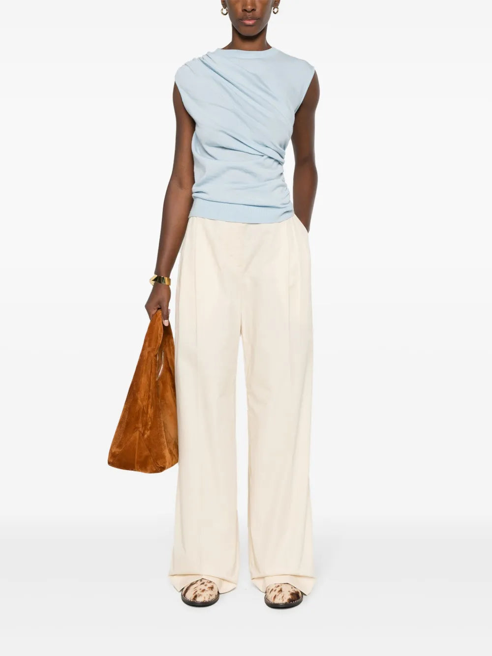 Logo-Embroidered Pleated Straight Trousers