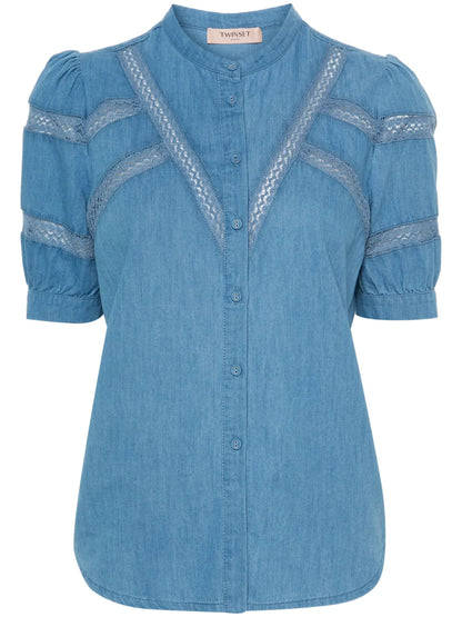 Lace-Trim Denim Shirt