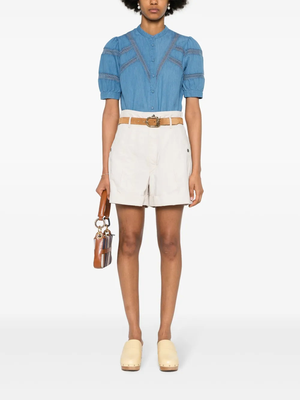 Lace-Trim Denim Shirt