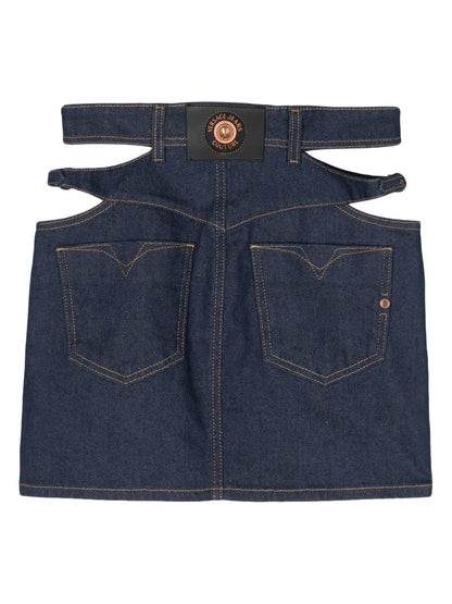 Cut-Out Mini Denim Skirt