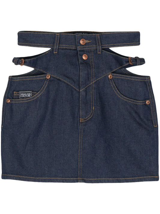 Cut-Out Mini Denim Skirt
