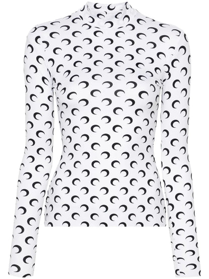 Moon-Print Mock-Neck T-Shirt