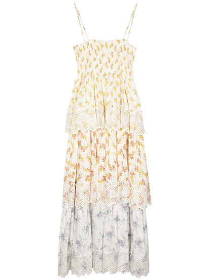 Floral-Print Layered Midi Dress