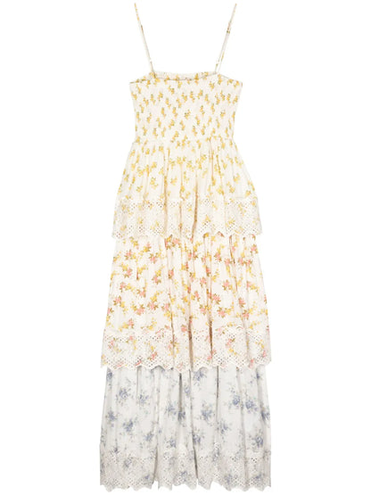Floral-Print Layered Midi Dress