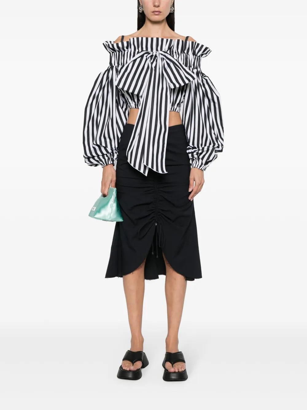 Bow-Detail Striped Crop Top