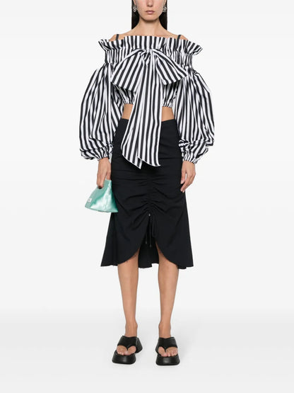 Bow-Detail Striped Crop Top