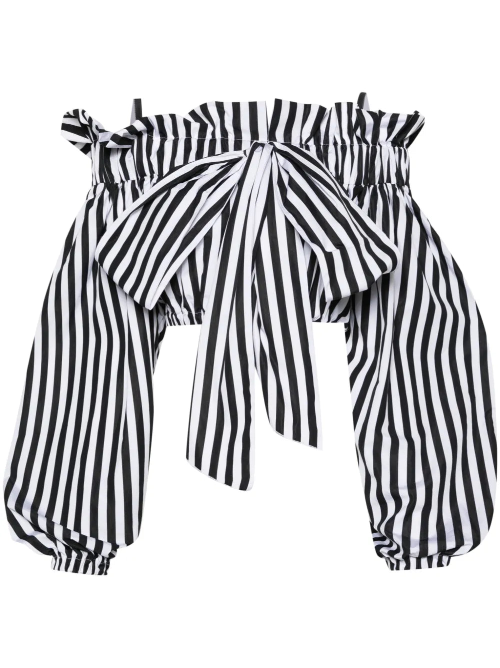 Bow-Detail Striped Crop Top