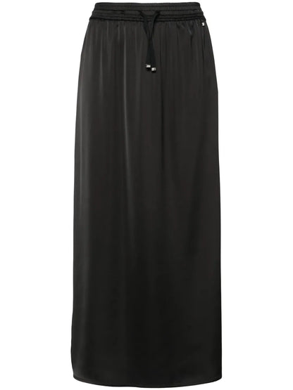 Drawstring-Waist Satin Midi Skirt
