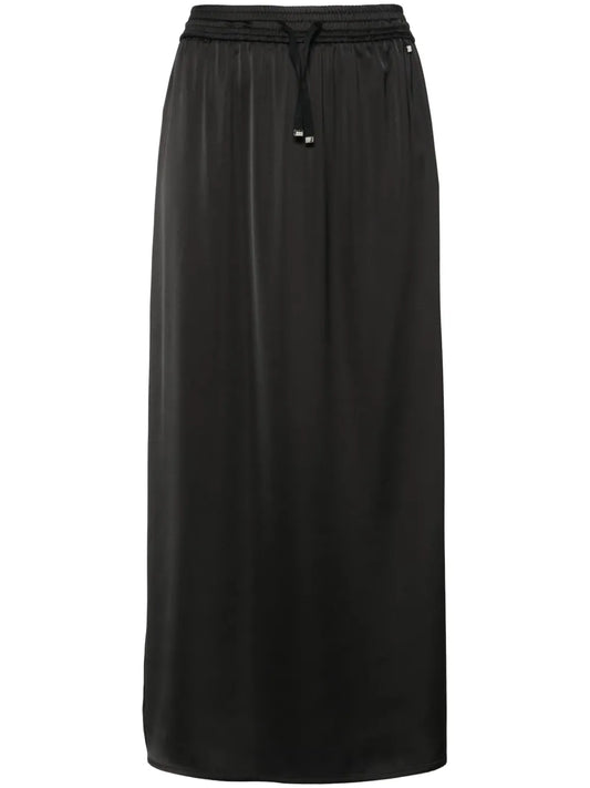 Drawstring-Waist Satin Midi Skirt