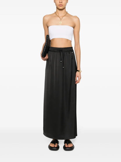 Drawstring-Waist Satin Midi Skirt