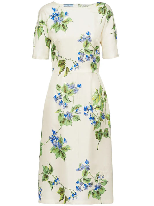 Floral-Print Twill Dress