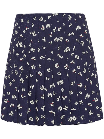 Floral-Jacquard Pleated Mini Skirt