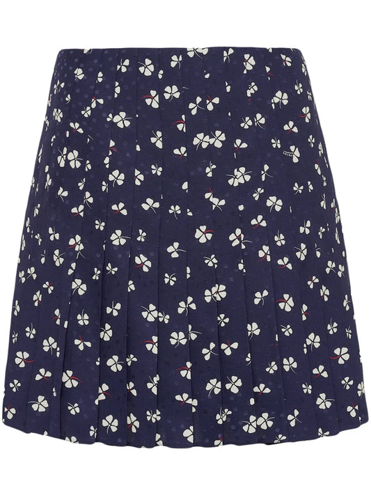 Floral-Jacquard Pleated Mini Skirt