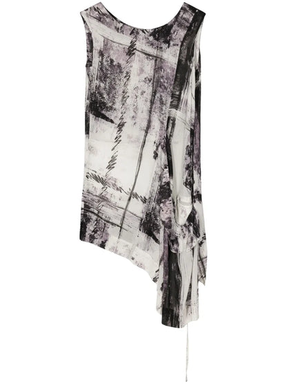 Abstract-Print Asymmetric Tank Top