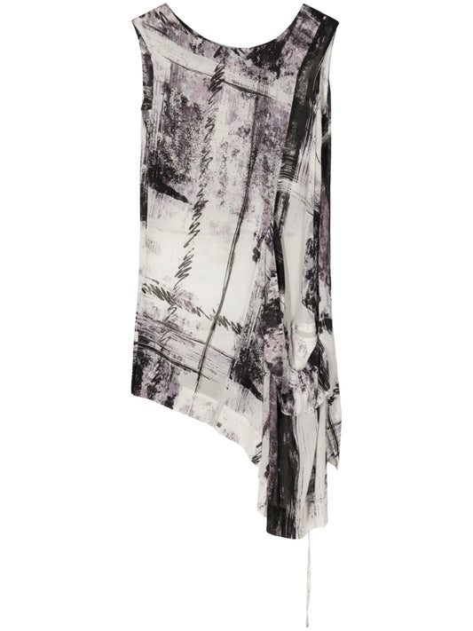 Abstract-Print Asymmetric Tank Top
