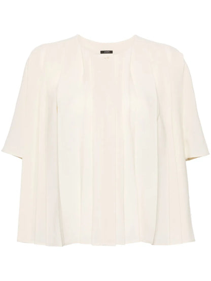 Bouloi Collarless Pleated Blouse