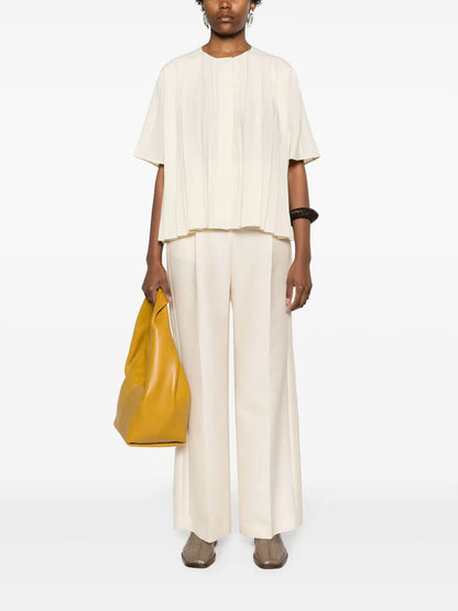 Bouloi Collarless Pleated Blouse