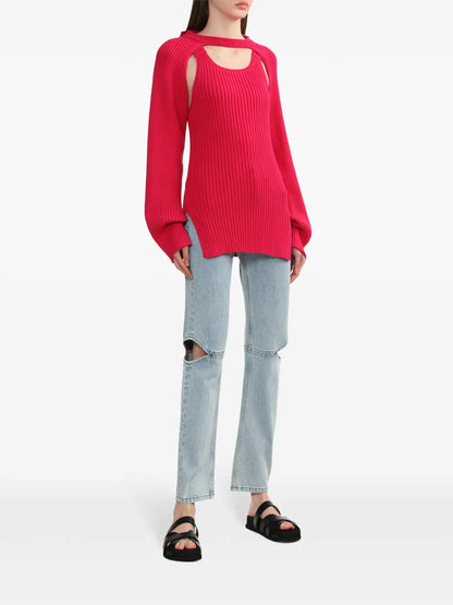 Cut-Out Ribbed-Knit Jumper