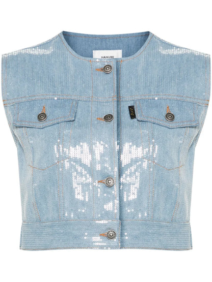 Judy Sequined Denim Gilet