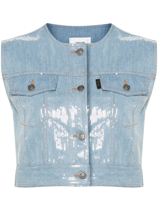 Judy Sequined Denim Gilet