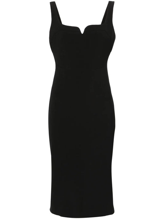 Zip-Up Crepe Midi Dress
