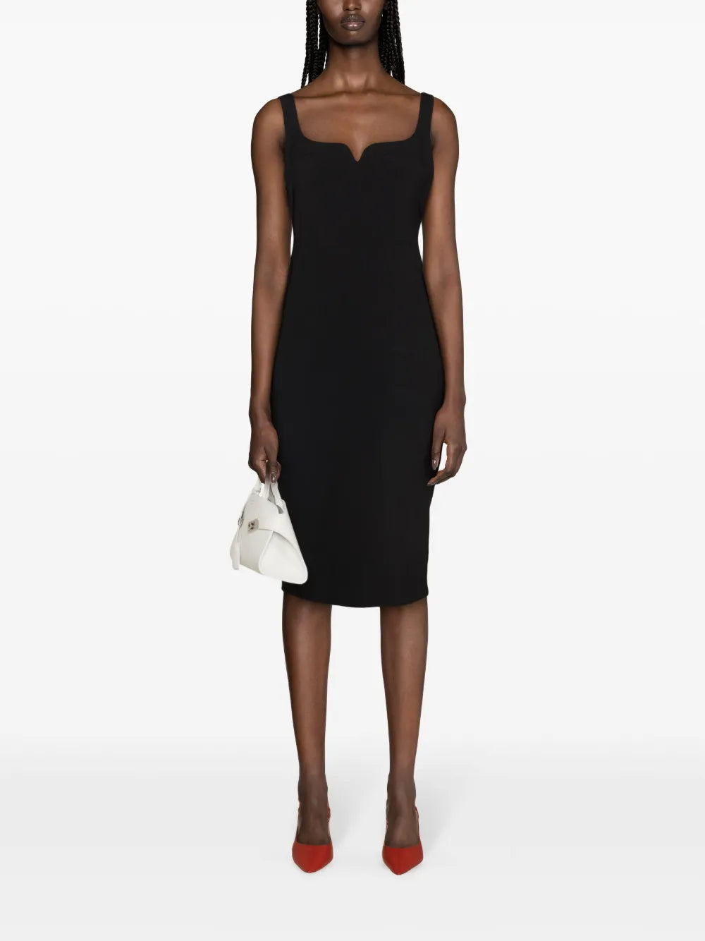 Zip-Up Crepe Midi Dress