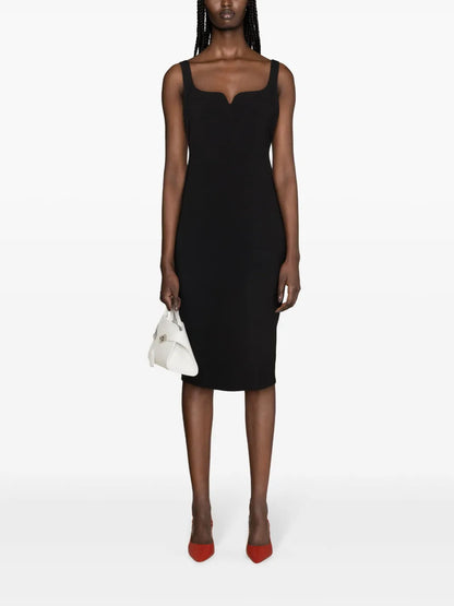 Zip-Up Crepe Midi Dress