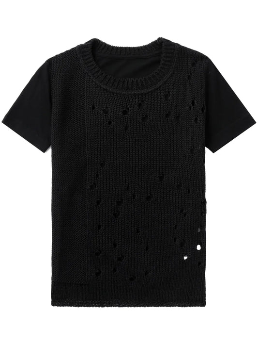 Open-Knit Panelled T-Shirt