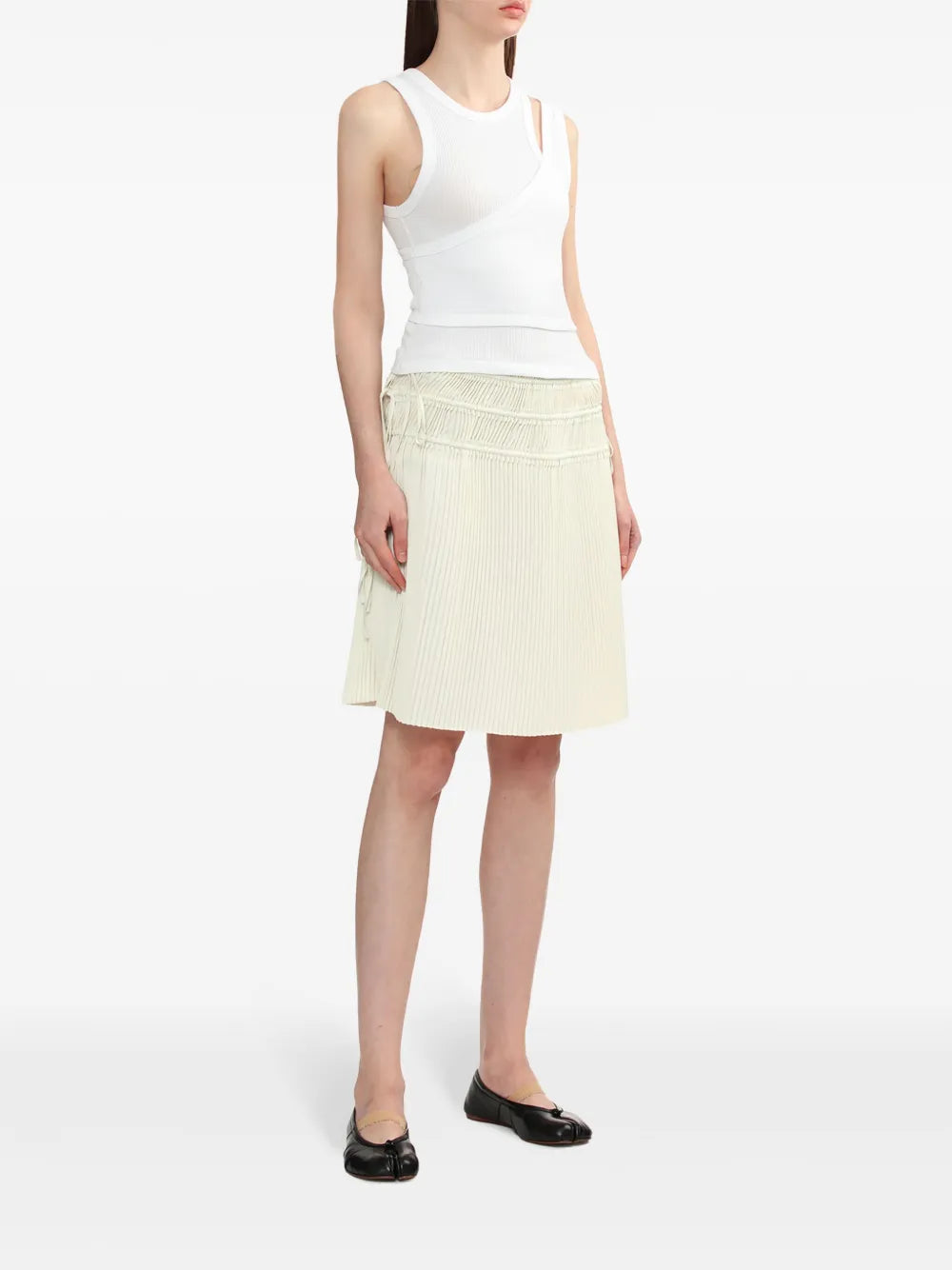 Strap-Detail Pleated Midi Skirt
