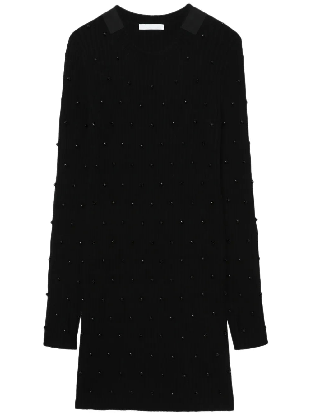 Bead-Embellished Ribbed-Knit Dress
