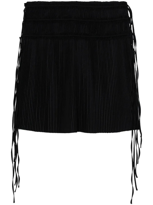 Strap-Detail Pleated Midi Skirt