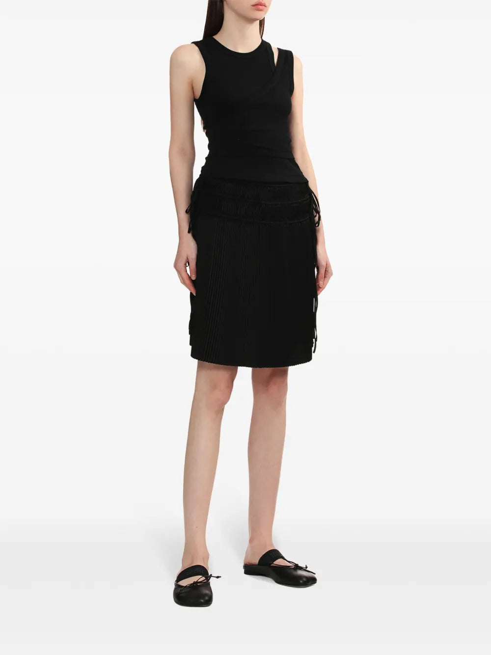 Strap-Detail Pleated Midi Skirt
