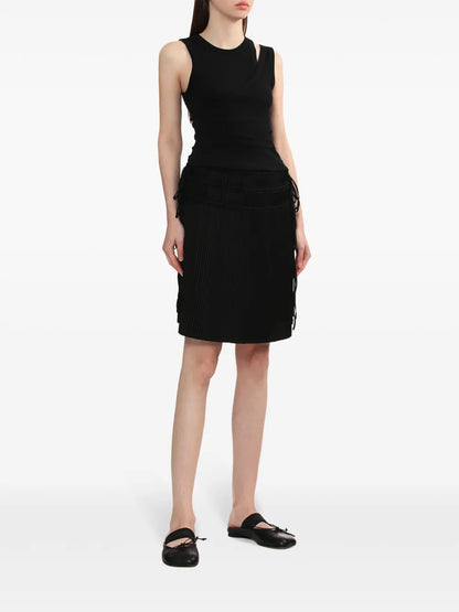 Strap-Detail Pleated Midi Skirt