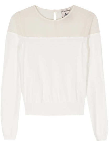 Crepe-Panel Fine-Knit Jumper