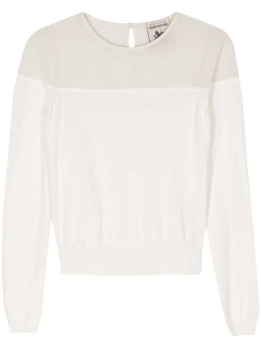 Crepe-Panel Fine-Knit Jumper