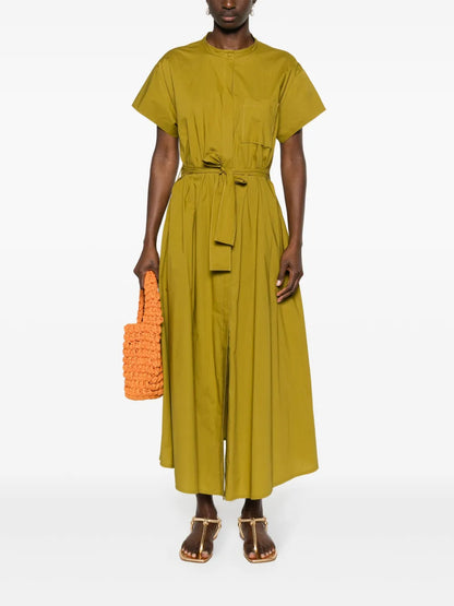 Band-Collar Shirt Maxi Dress