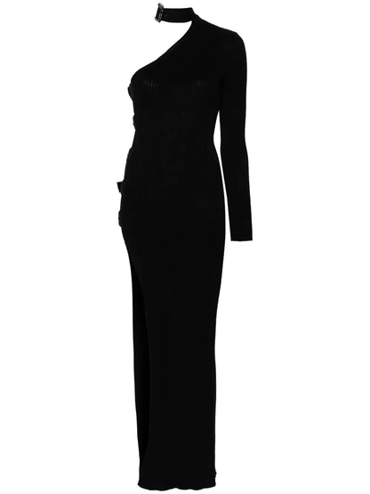 Cut-Out Ribbed-Knit Maxi Dress