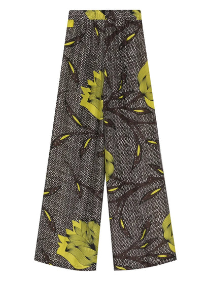 Floral-Print Silk Trousers