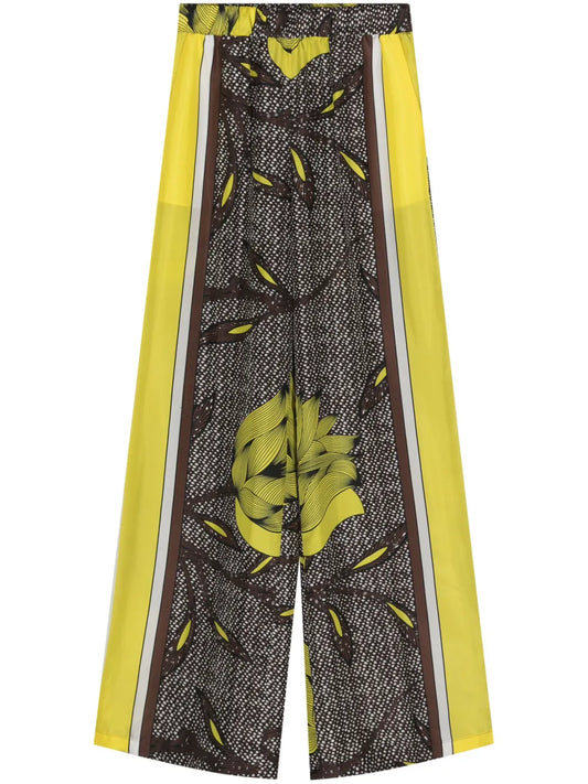 Floral-Print Silk Trousers