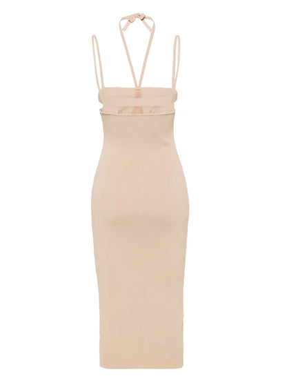 Halterneck Ribbed Midi Dress