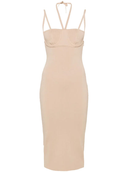 Halterneck Ribbed Midi Dress