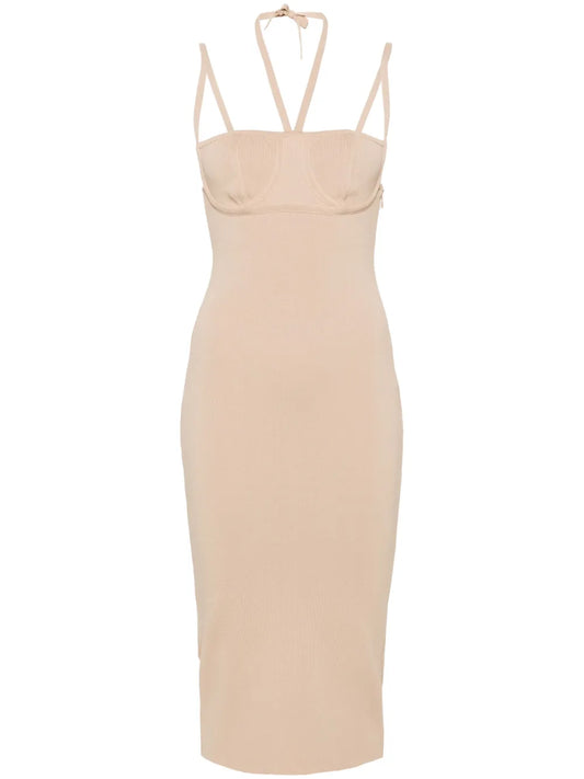 Halterneck Ribbed Midi Dress