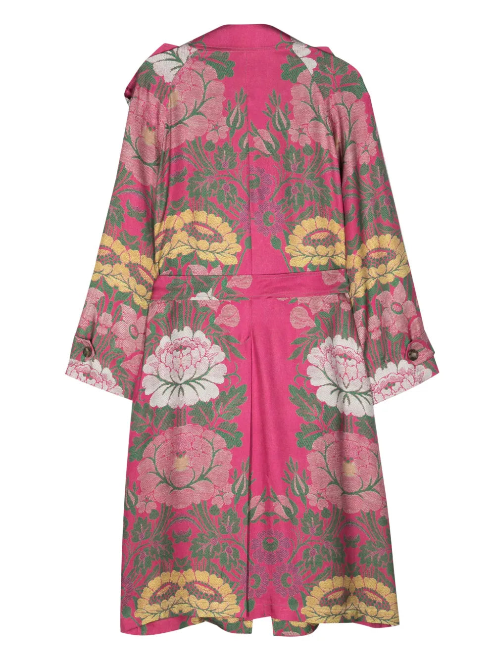 Floral-Print Silk Trench Coat