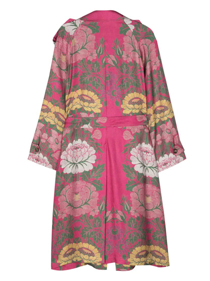 Floral-Print Silk Trench Coat