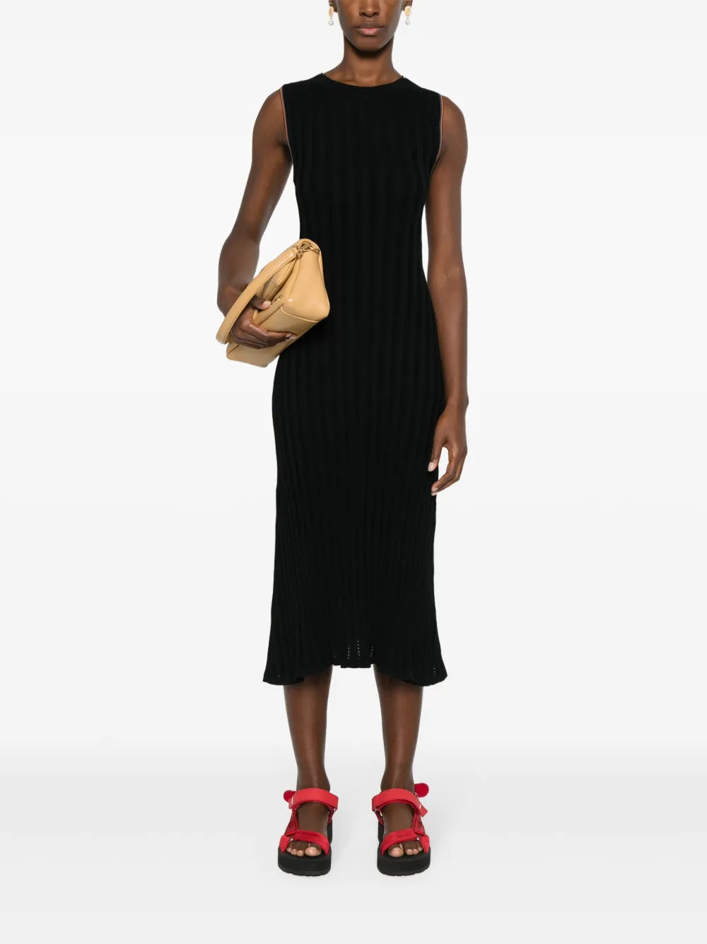Stripe-Trim Ribbed Maxi Dress