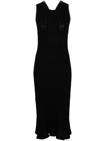Stripe-Trim Ribbed Maxi Dress